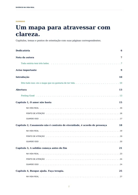 Página do sumário do livro