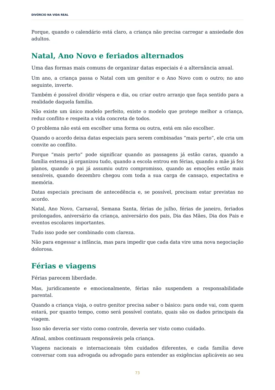 Página do livro sobre datas, filhos e rotina